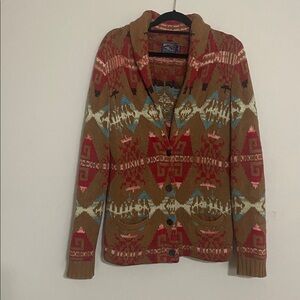 Vintage American Living Knit Sweater cardigan red Aztec unisex L button down Y2K